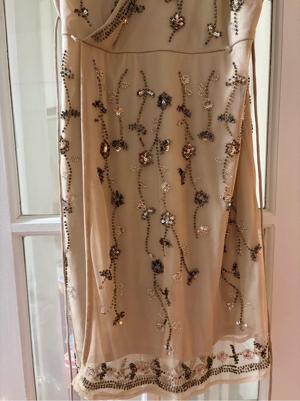 Altar'd State Ivory Beaded Mini Slip Dress with Floral Sequin Accents - Picture 4 of 9